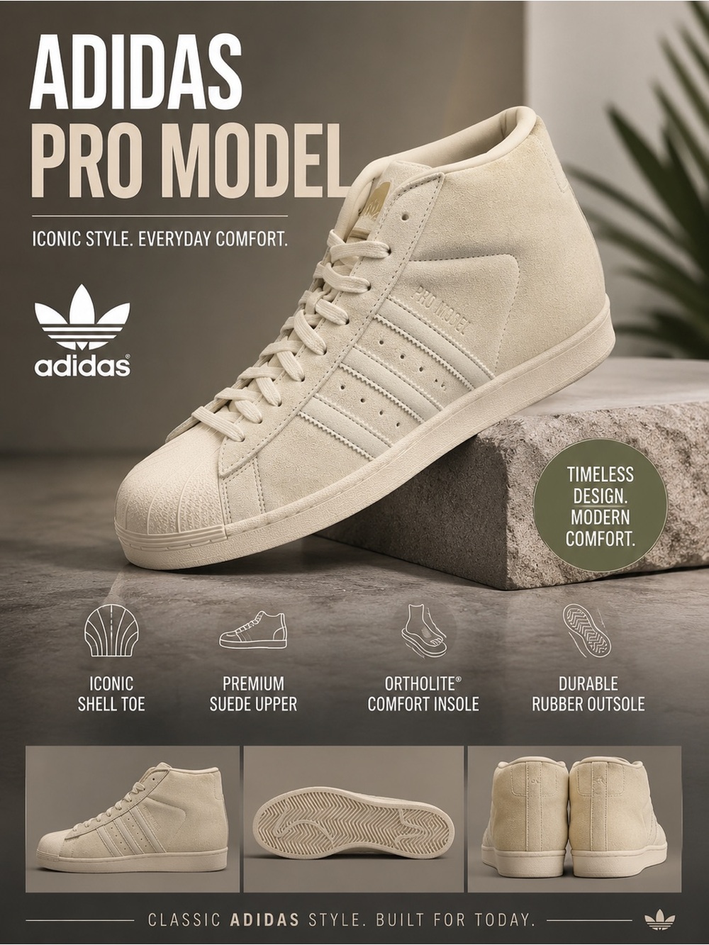 adidas Pro Model Men’s High-Top Sneakers in Cream